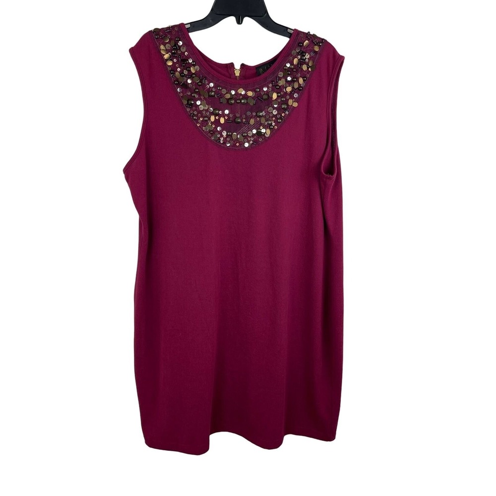 IMAN‎ Dress Embellished Neckline Women 2X Sleeveless Midi